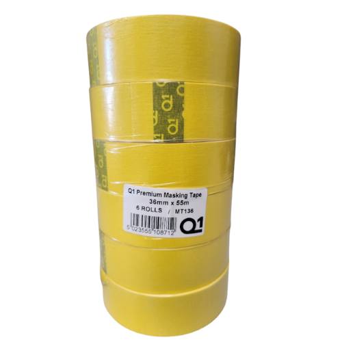 Q1 18 mm (0.75 in) Sun Yellow Masking Tape, Sleeve of 12 Rolls