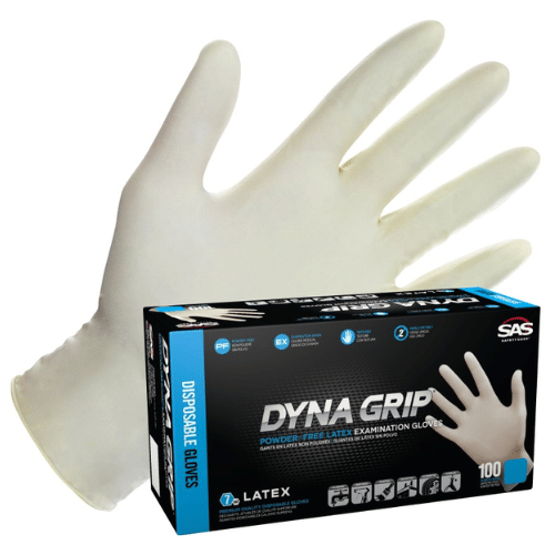 SAS® Dyna Grip Large Rubber Latex Disposable Gloves, Box of 100