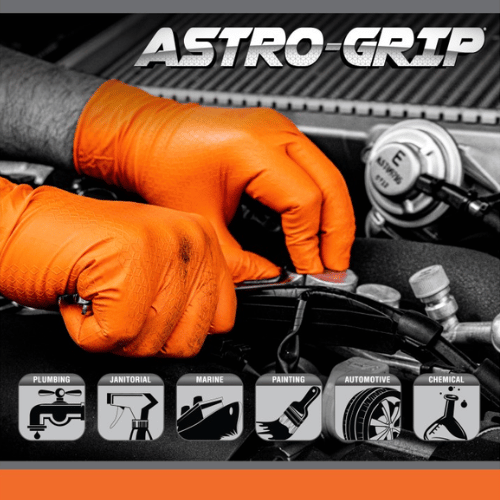 SAS® Astro-Grip Medium Disposable Gloves, Orange Nitrile, Box of 100