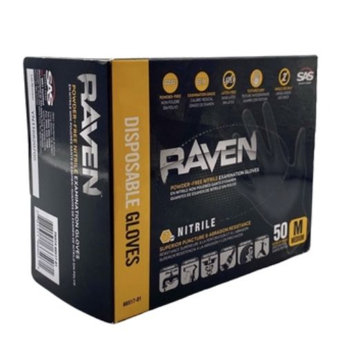 SAS® Raven Medium Black Nitrile Gloves, Box of 50