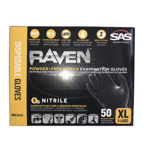 SAS® Raven XL Black Gloves, Box of 50