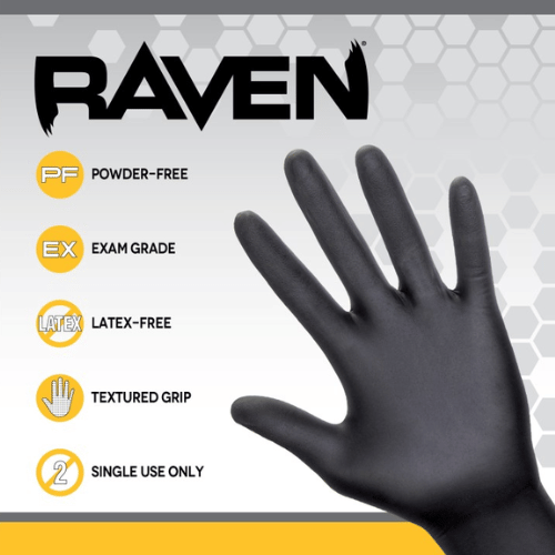 SAS® Raven Large Black Nitrile Gloves, Box of 100