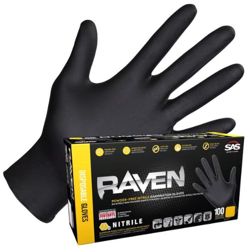 SAS® Raven 2XL Black Nitrile Gloves, Box of 100