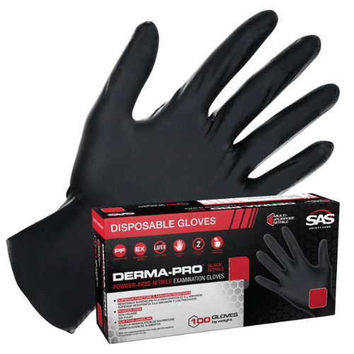 SAS Derma-Pro 66545 XXL FDA Food Grade Black Nitrile Gloves, 100/Box