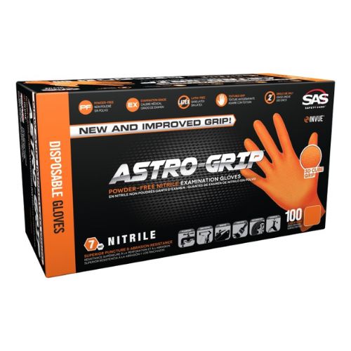 SAS® Astro-Grip Large Disposable Gloves, Orange Nitrile, Box of 100