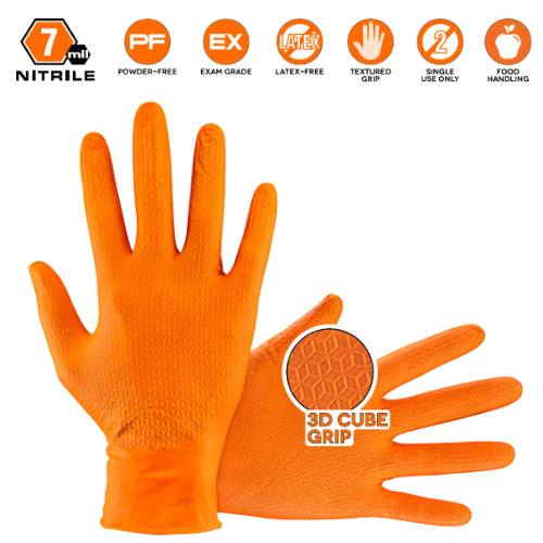 SAS® Astro-Grip Medium Disposable Gloves, Orange Nitrile, Box of 100