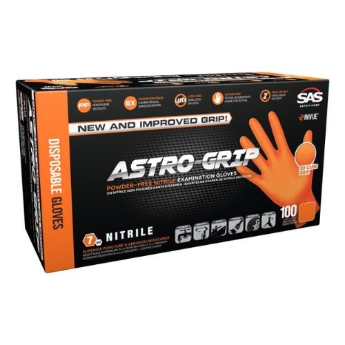 SAS® Astro - Grip Large Disposable Gloves, Orange Nitrile, Box of 100 - VirtuColor Supply