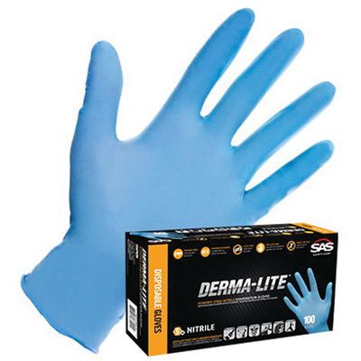 SAS® Derma - Lite Medium Blue Nitrile Gloves, Box of 100 Powdered - VirtuColor Supply