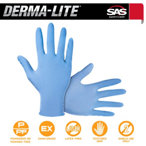 SAS® Derma - Lite Medium Blue Nitrile Gloves, Box of 100 Powdered - VirtuColor Supply