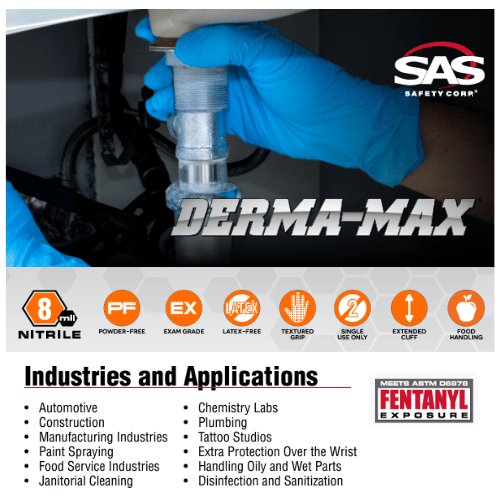 SAS® Derma - Max Large Extra Strength Blue Nitrile Gloves, Box of 50 - VirtuColor Supply