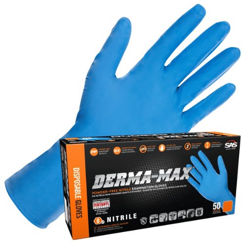 SAS® Derma - Max Large Extra Strength Blue Nitrile Gloves, Box of 50 - VirtuColor Supply