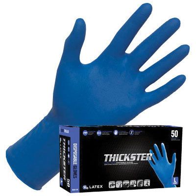 SAS® Thickster Large Ultra Thick Blue Latex Gloves, Box of 50 - VirtuColor Supply