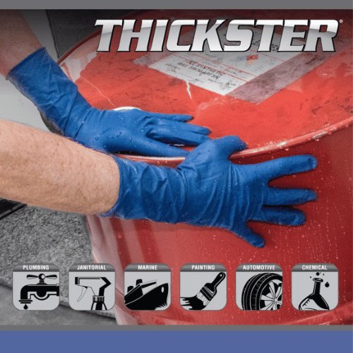 SAS® Thickster Large Ultra Thick Blue Latex Gloves, Box of 50 - VirtuColor Supply