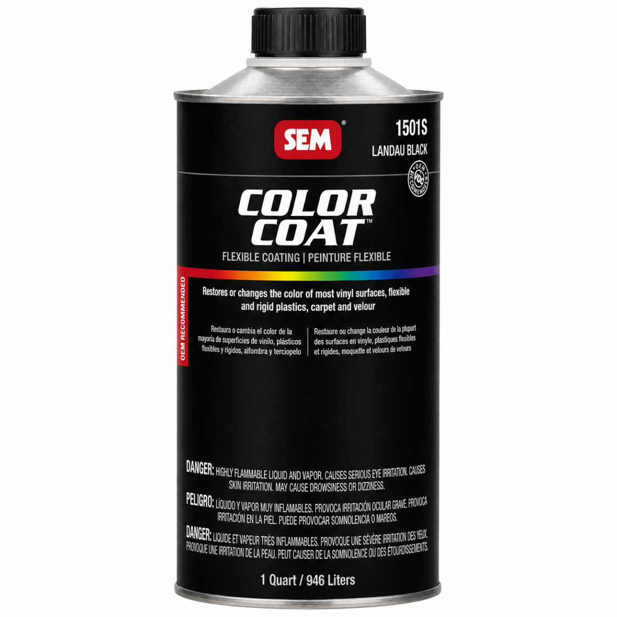 SEM 15016 Color Coat Landau Black, 1 Quart | Auto Interior Paint - VirtuColor Supply