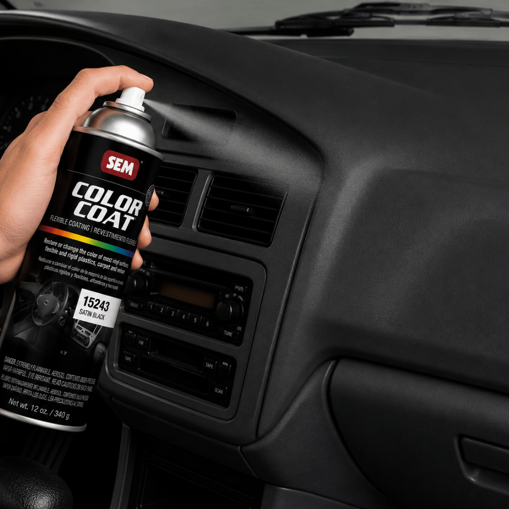 SEM 15243 Color Coat Satin Black, 16 oz | Aerosol | Auto Interior Paint