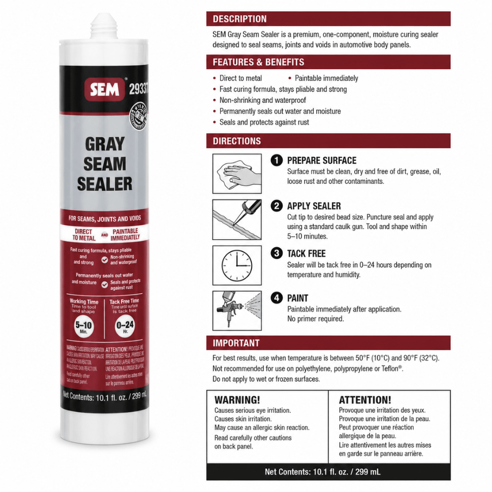 SEM 29372 Gray 1k seam sealer | 10 oz Tube
