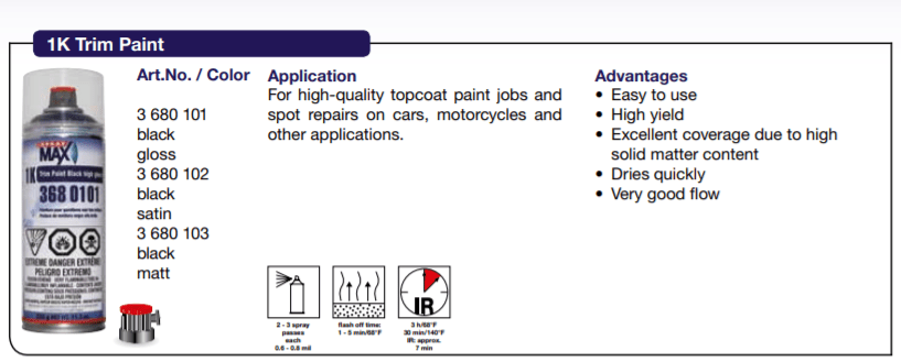 SprayMax® 3680103 1K Black Matte Trim Paint, 11.3 oz - VirtuColor Supply