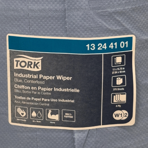 Tork® 13244101 Industrial Centerfeed Blue Paper Wiper Roll, Box of 2