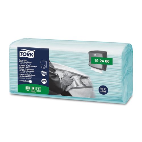 Tork® 192480 Top - Pak Low - Lint Turquois Cleaning Cloth, Case of 4 - VirtuColor Supply