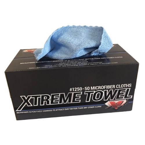 X - L 1250 Xtreme Blue Microfiber Towel, 12in x 12in, box of 50 - VirtuColor Supply